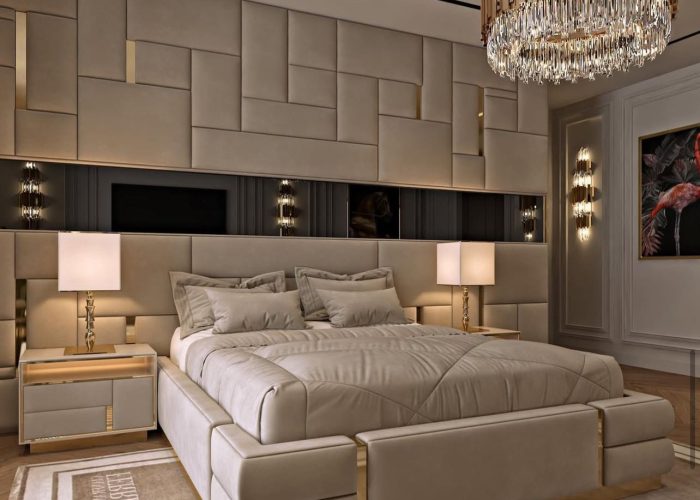 Modern luxury bedroom interior design with elegant lighting