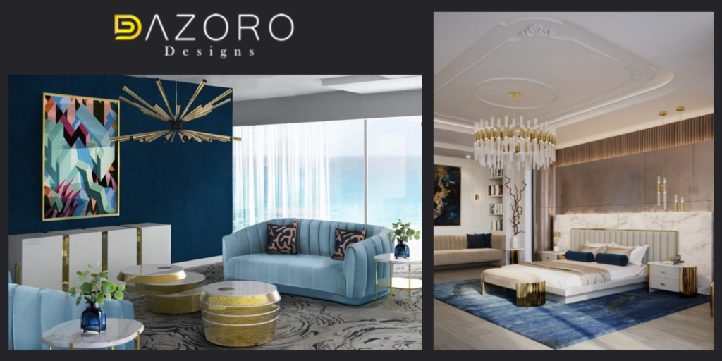 Luxury Home Interior Styling by Dazoro Designs featuring elegant living room and luxury bedroom