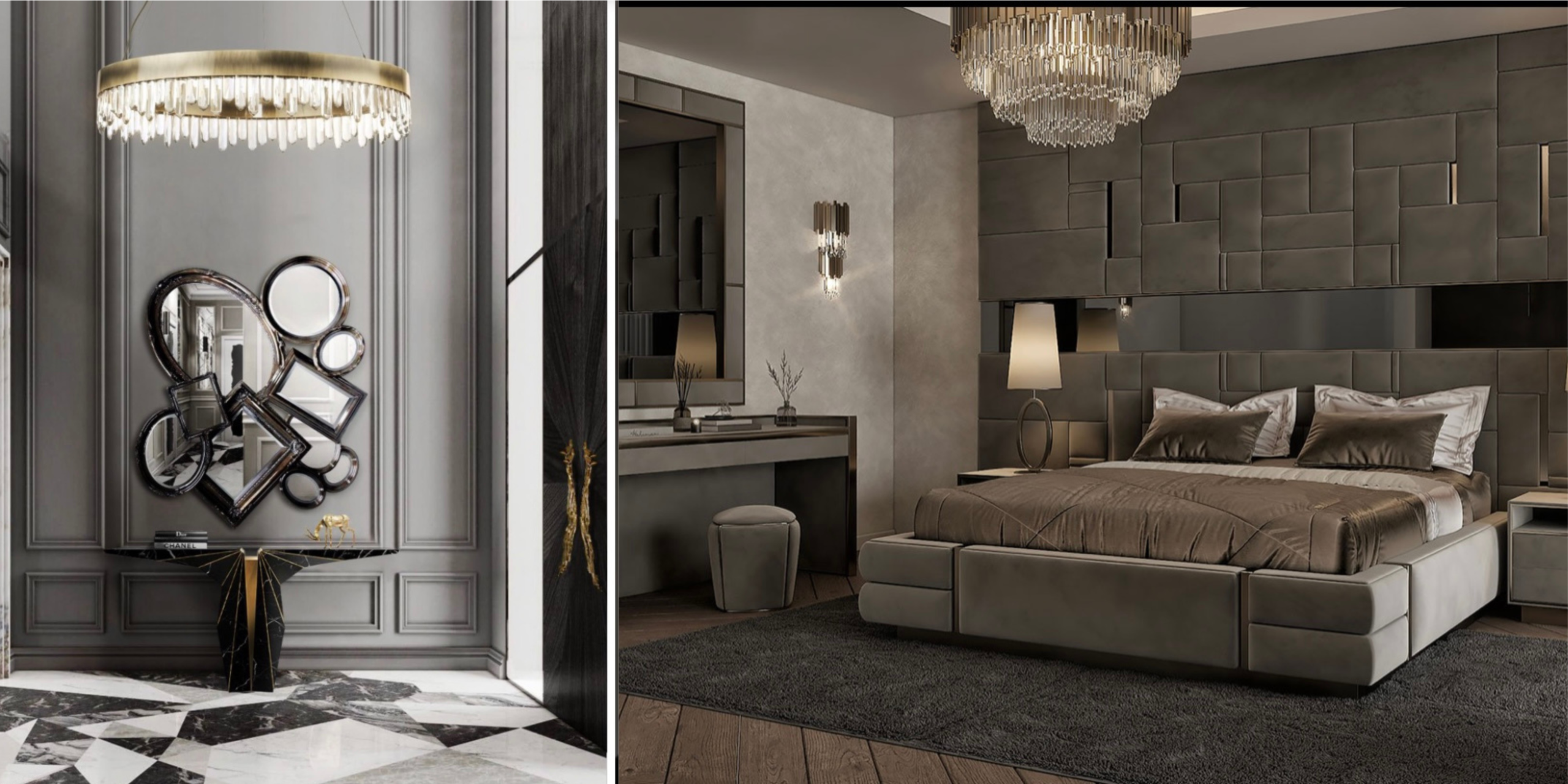 Luxury Residential Interior Design featuring elegant bedroom, designer chandelier, modern wall panels, luxury foyer, and premium home interiors by Dazoro Designs
